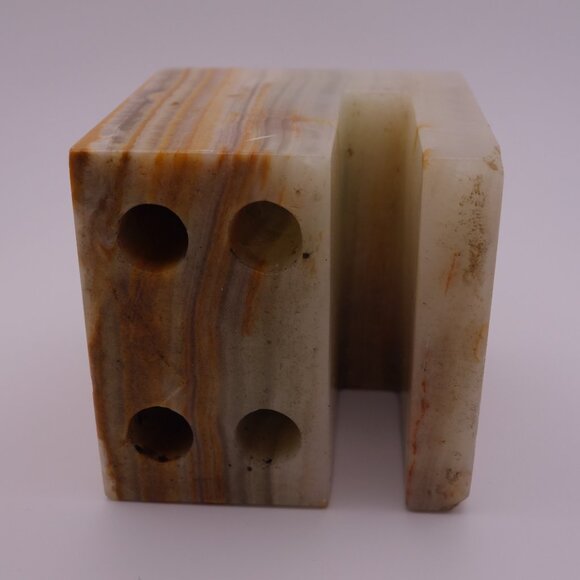 Vintage Onyx Marble Granite Stone Pen Pencil Letter Holder Desk Paperweight - Picture 7 of 13